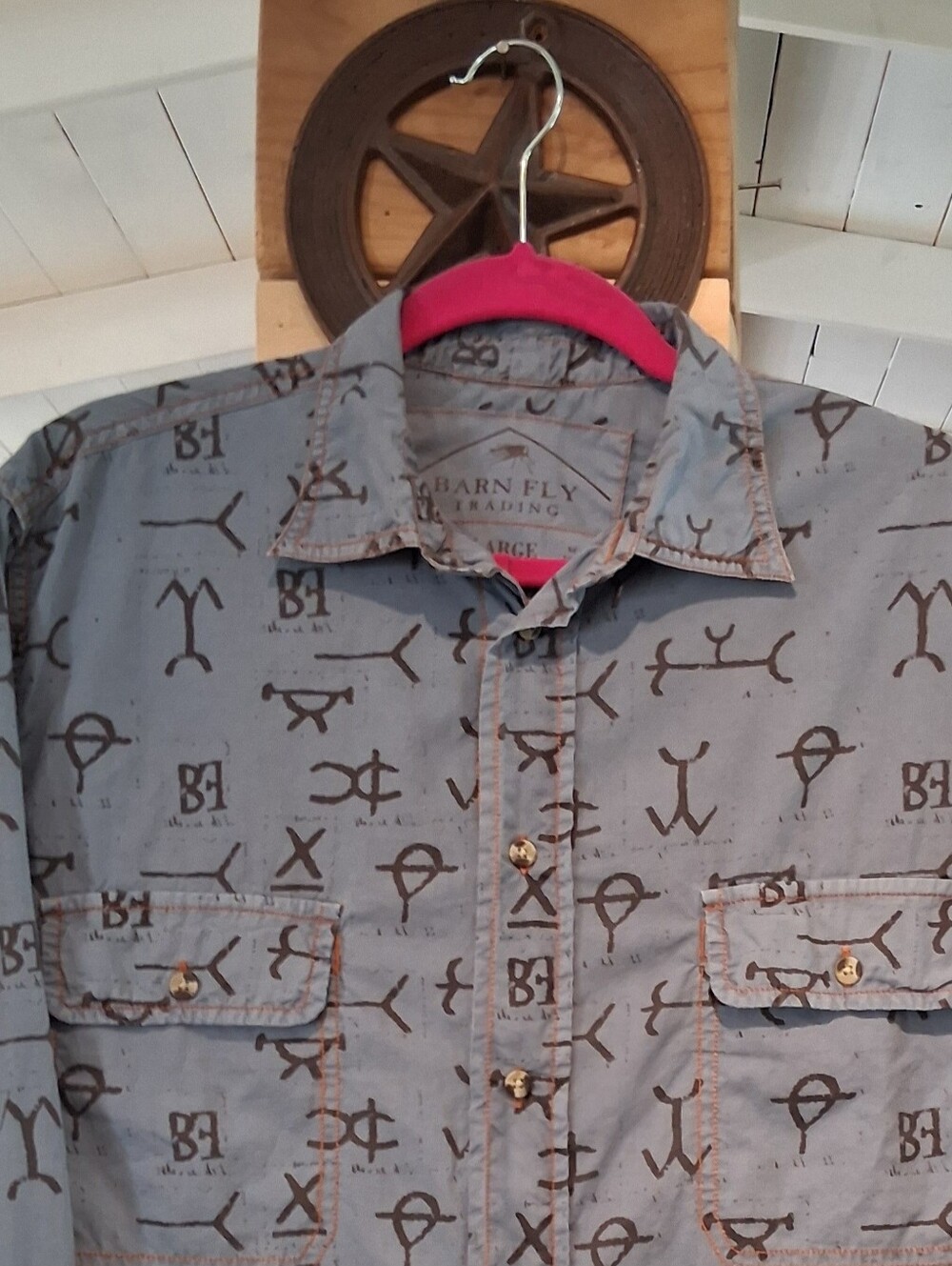 Barn Fly Trading Gray Blue Western Print Button-Up Shirt